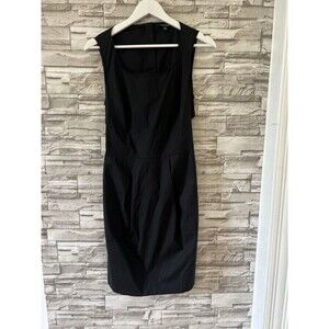 Club Monaco Elegant Black Square Neck Midi Sheath Pencil Dress Back Slit 8